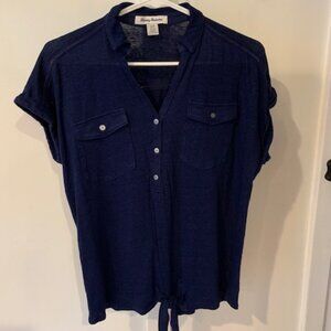 Tommy Bahama Navy Linen Short-Sleeve Top size S